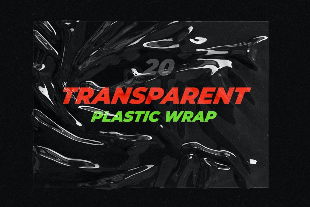 Transparent plastic wrap textures mockup